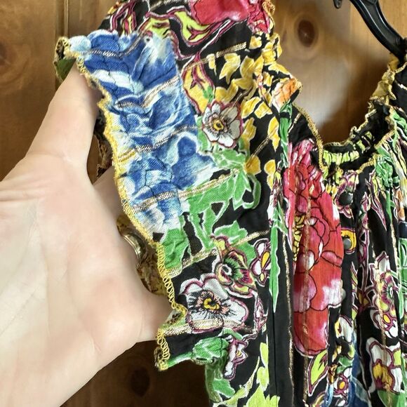 Me 2 Magic Anthropologie Maxi Dress 1X Dark Floral Metallic Tiered Smocked - Picture 6 of 8